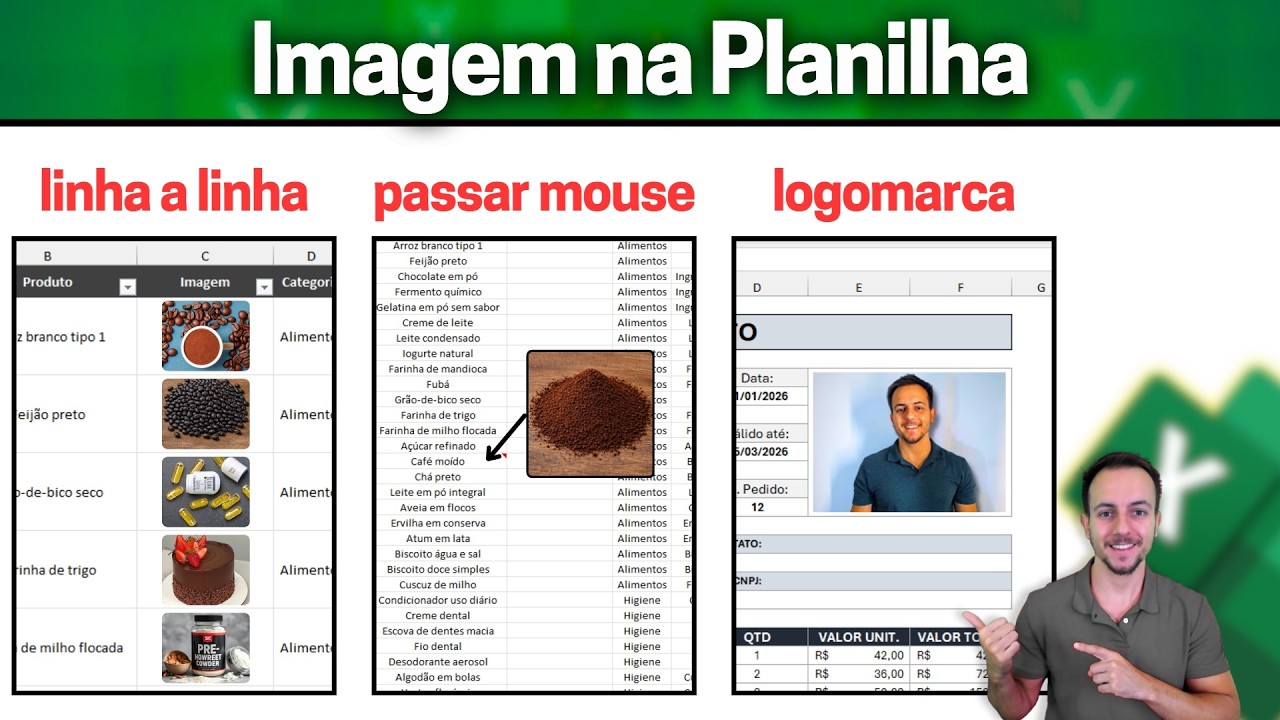 Como colocar Imagens na Planilha Excel | Linha a linha, Ao passar mouse e Tipo Logomarca