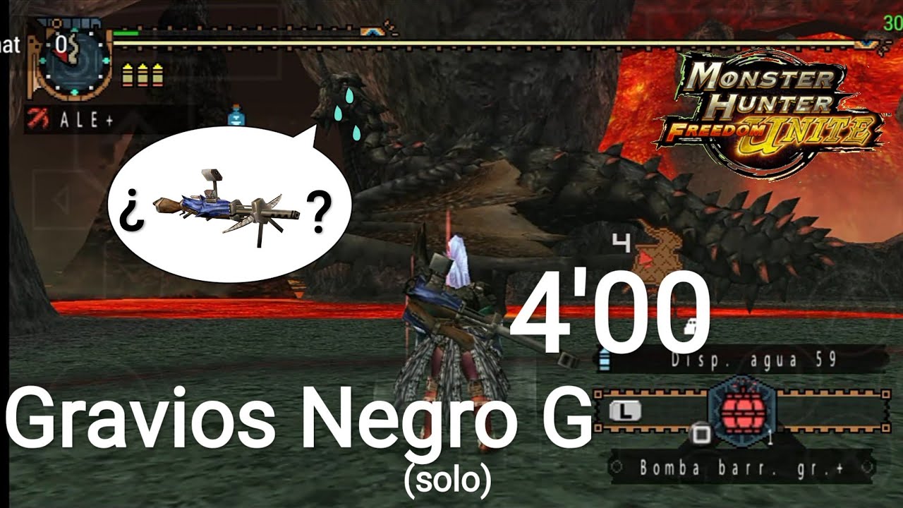 Gravios Negro G 4'00(solo) Heroics  MHFU .Terror del gravios . Cómo matar al gravios negro