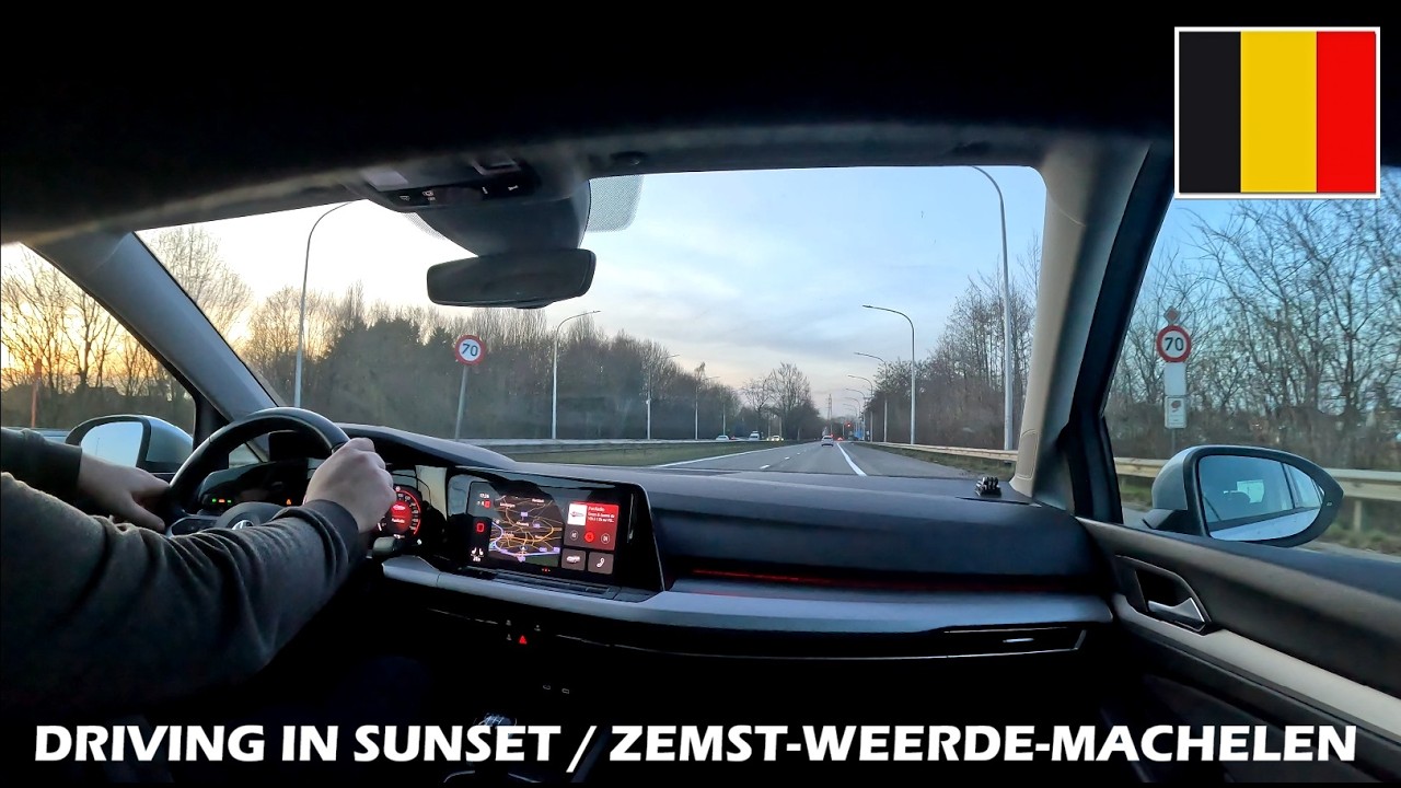 Belgium: POV Driving in sunset / ZEMST TO MACHELEN / N1-N267-A1/E19-N211-R22