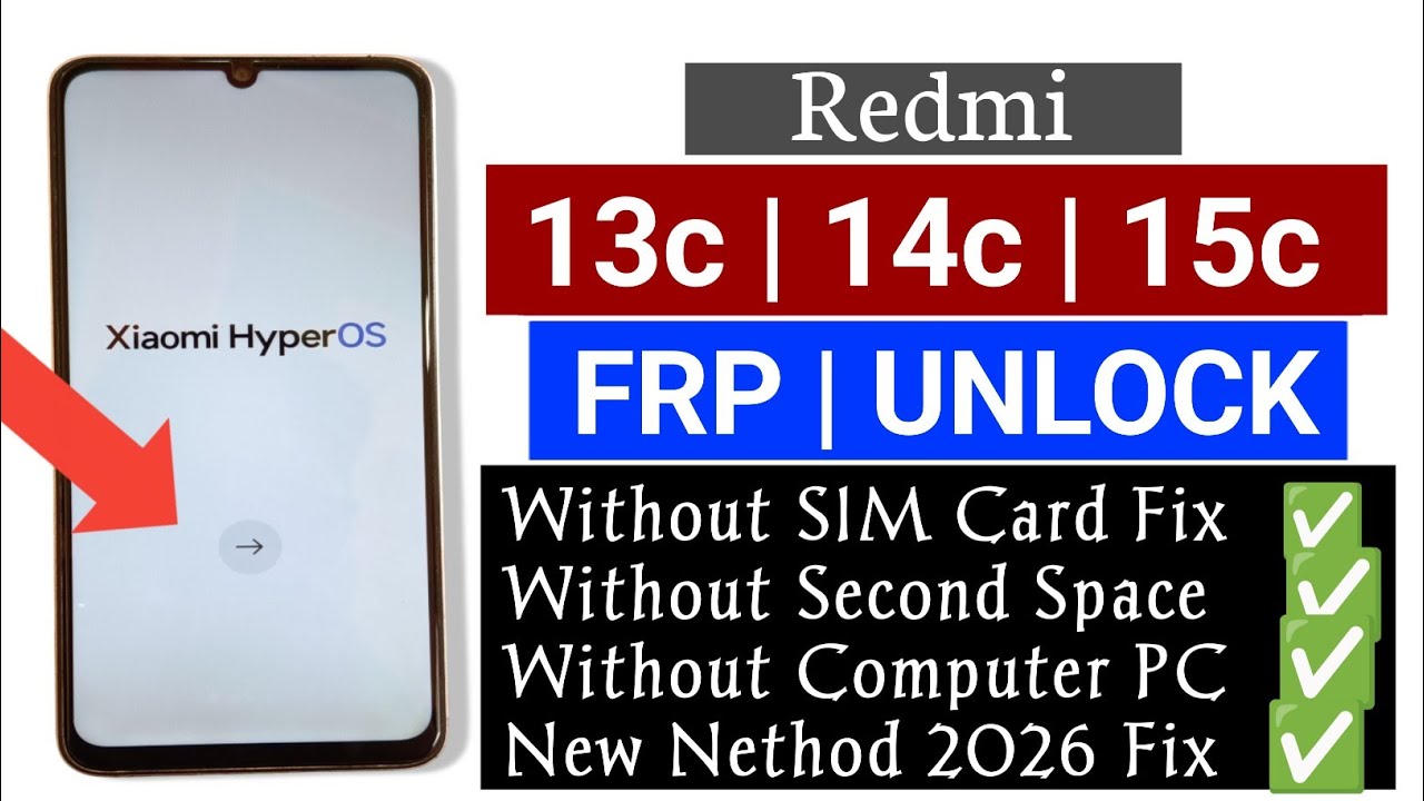 Xiaomi FRP Bypass 2026 | Redmi 13C/14C/15C HyperOS Google Account Unlock Without PC Android  15 /14
