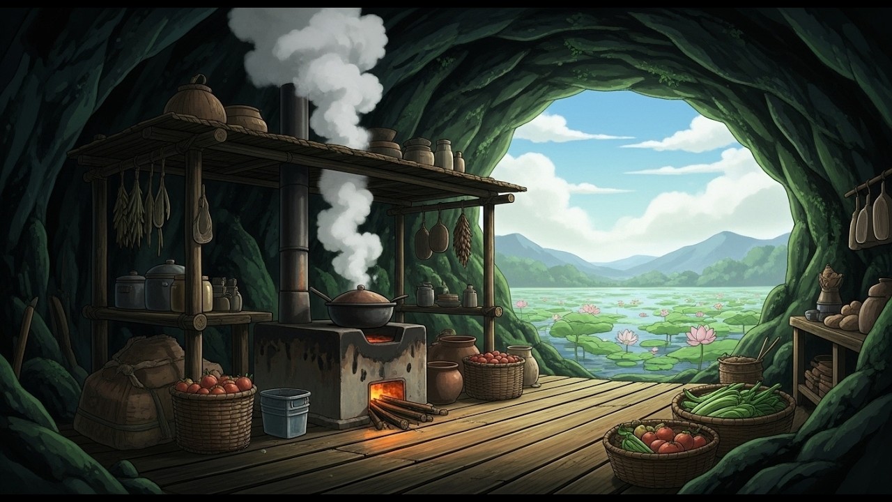 Quiet Moments by the Secret Cave | Ghibli Style | Cozy Lotus Pond Retreat