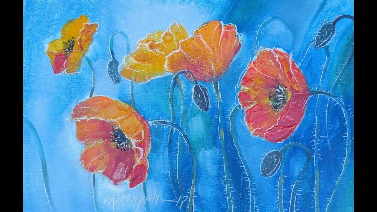 COME #DIPINGERE #PAPAVERI  in 3D #colori  ad olio #МАКИ #маслом #рисовать