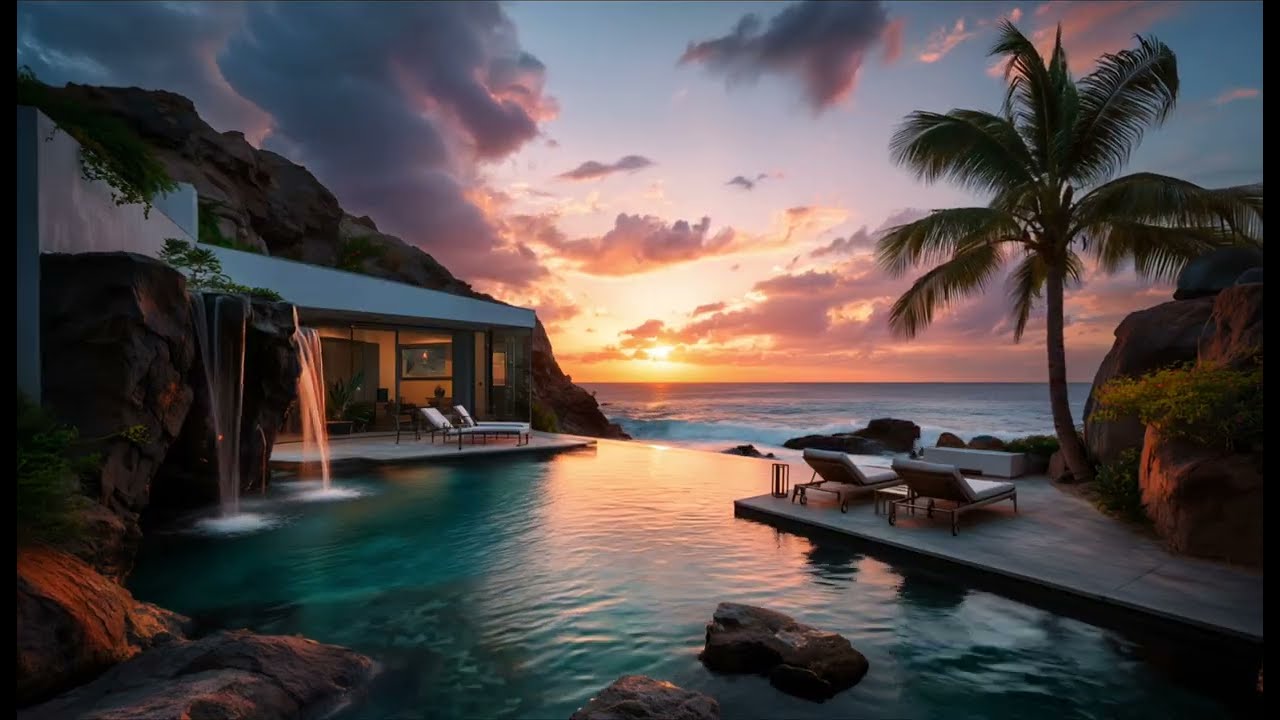 2 Hours of Relaxing Ocean Waves 🌊 Luxury Tropical Villa Ambience. 2 hours of relaxing oceanwaves.