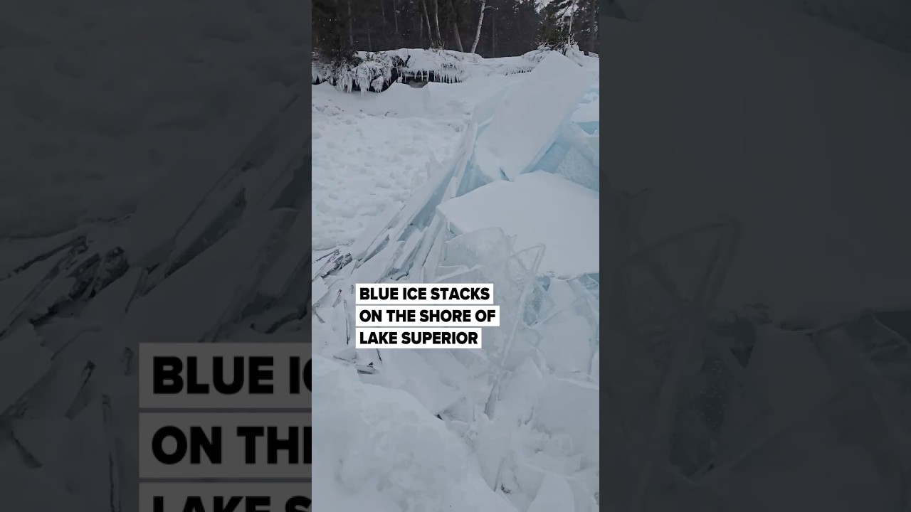Blue ice stacks on the shore of Lake Superior