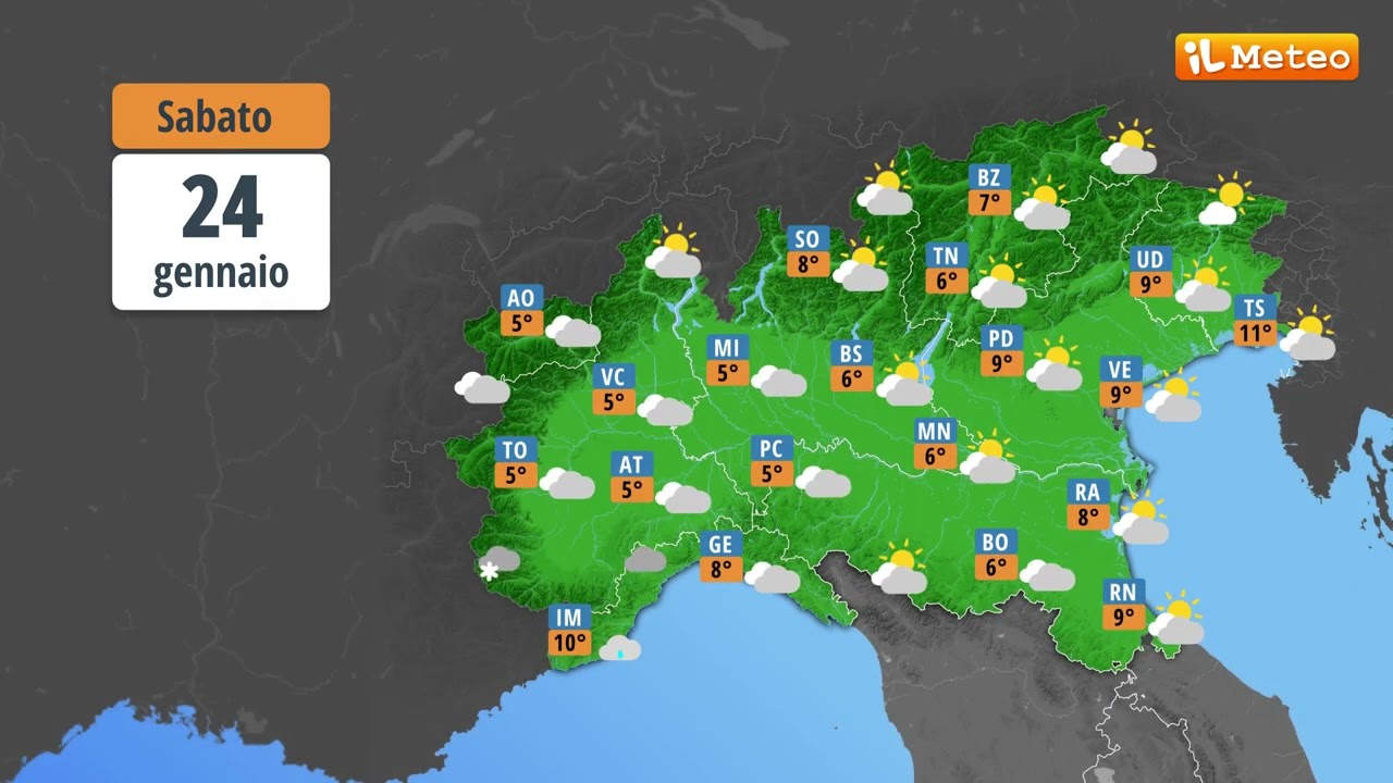 Meteo, previsioni e tendenza meteo Italia Venerd&igrave; 23 gennaio 2026