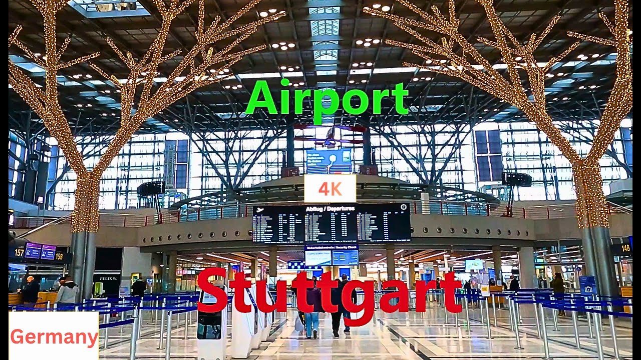 Der schönste Flughafen in Deutschland in Weihnachsstimmung Stuttgart Airport walking Tour 4K Video