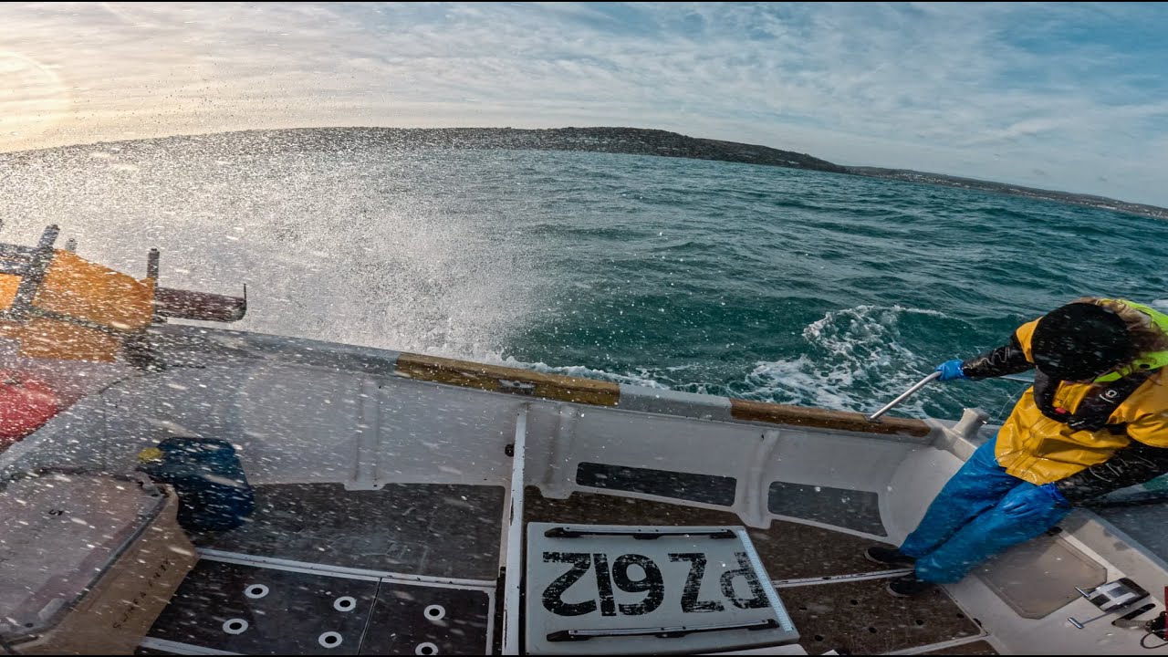 Commercial Mackerel handline Fishing In Cornwall, UK In ROUGH SEAS
