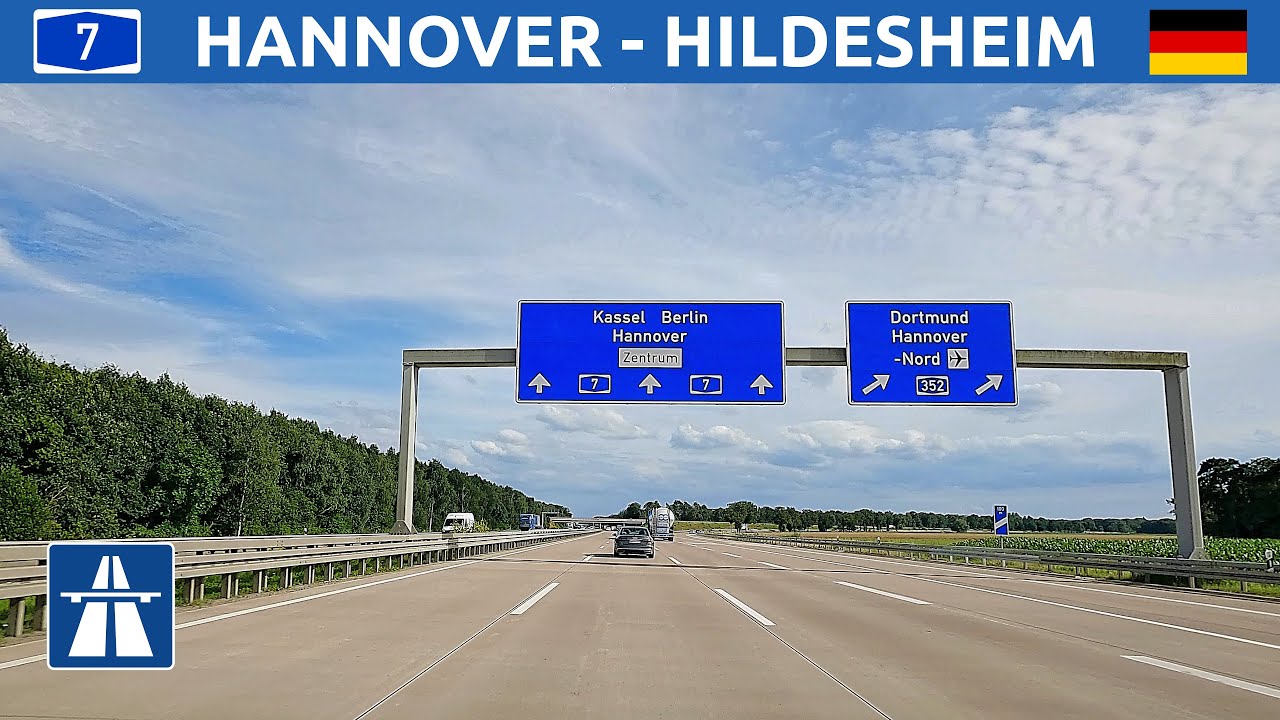 Driving in Germany. Autobahn A7 from Hannover to Hildesheim. 4K