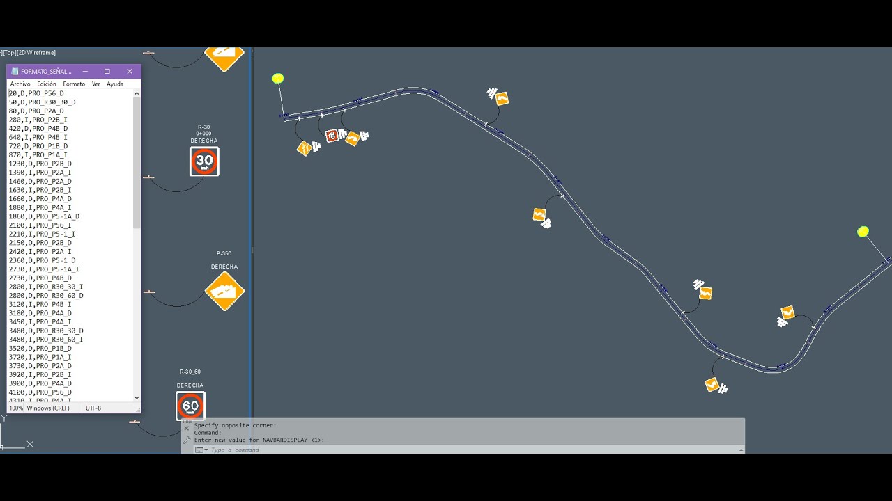 Aplicación Lisp que inserta los datos de señalización de una carretera en un dibujo