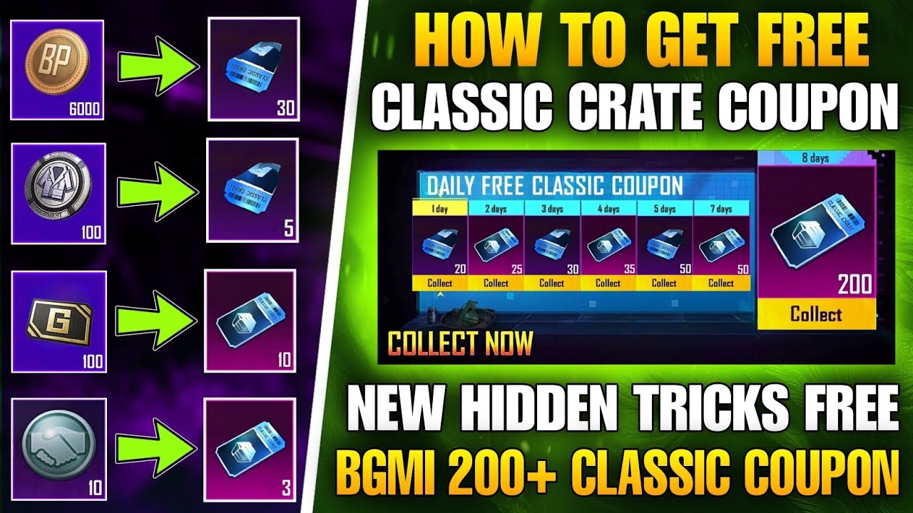 BGMI 15+ TRICKS 😱 Get Free 200 CLASSIC CRATE COUPON | How To Get Free Classic Crate Coupon In Bgmi