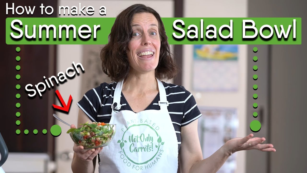 How to make a Summer Spinach Salad Bowl | Plant-based Bean & Whole Grain Salad | WFPB recipe