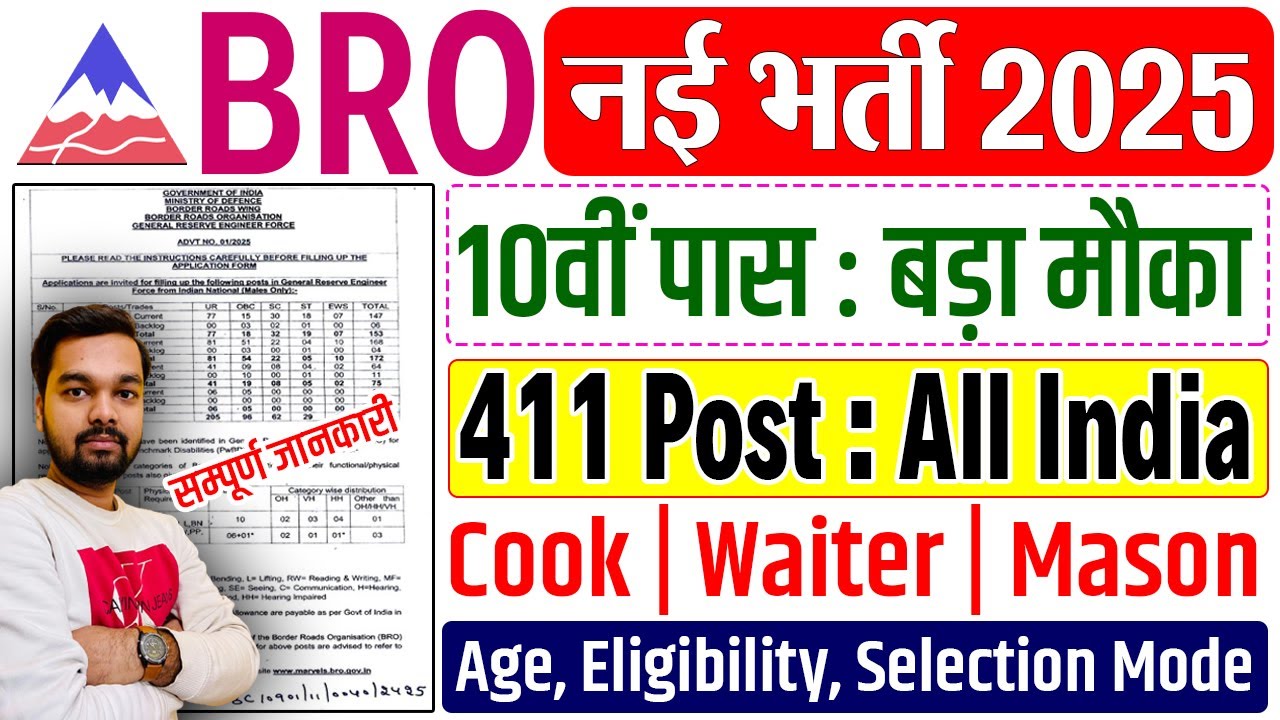 सीमा सड़क संगठन (BRO) में निकली 10वी पास के लिए नई भर्ती | BRO Cook New Vacancy 2025 Notification