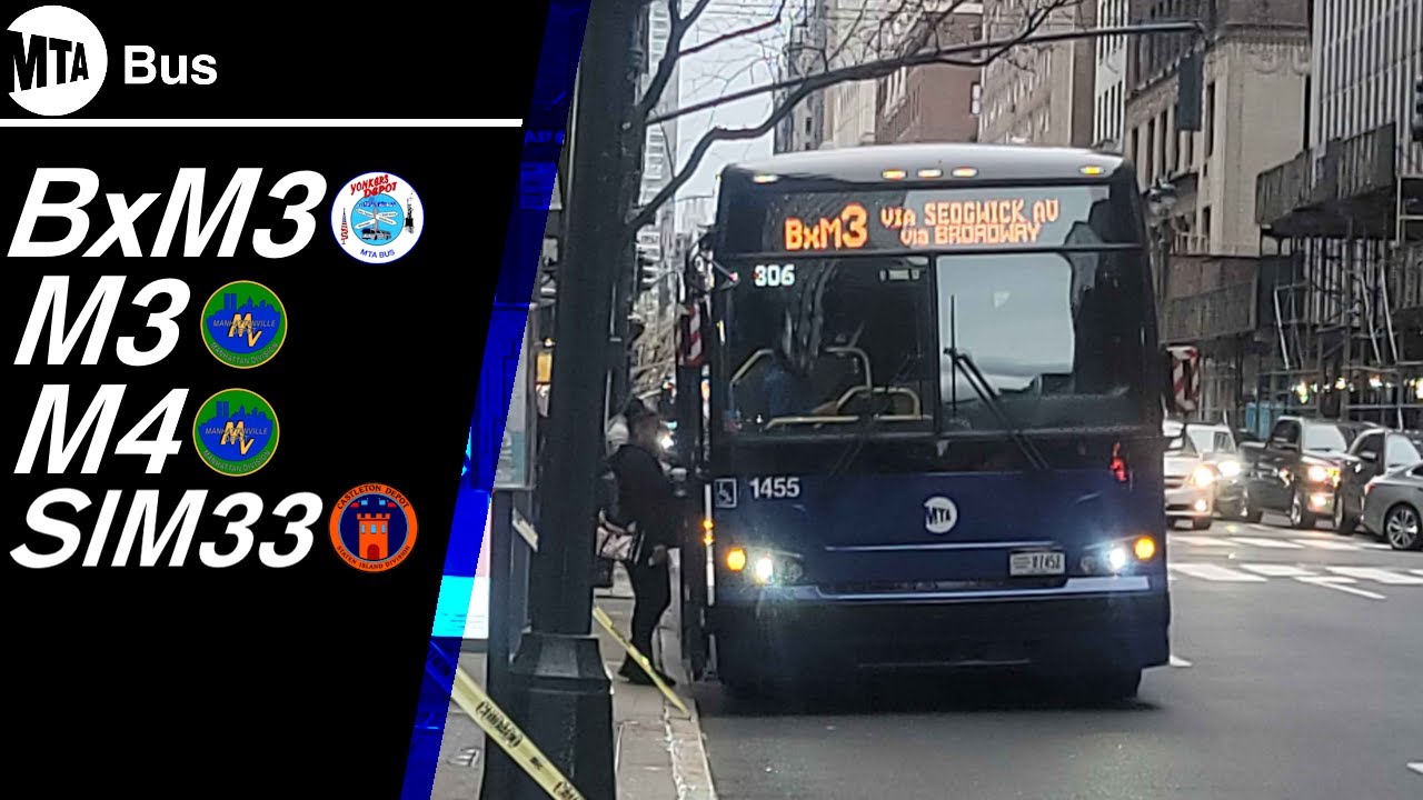 「MTA NYCT/MTA Bus」M3, M4, SIM33, BxM3 buses marching down Madison Av/E. 40th Street