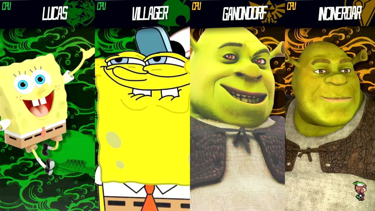 Team Shrek  Vs Team Spongebob - Requested Smash Bros Battle