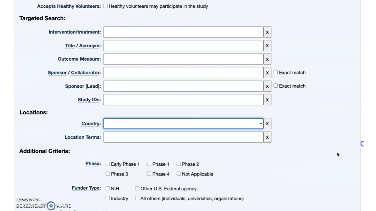 Searching clinicaltrials.gov for colorectal cancer trials