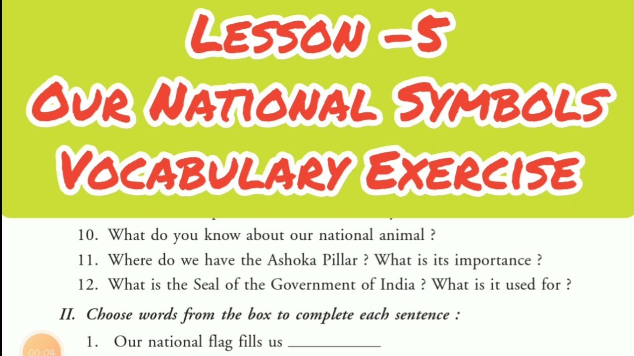Exercise vocabulary Our National Symbols lesson 5 8th class English pseb exercise solutions