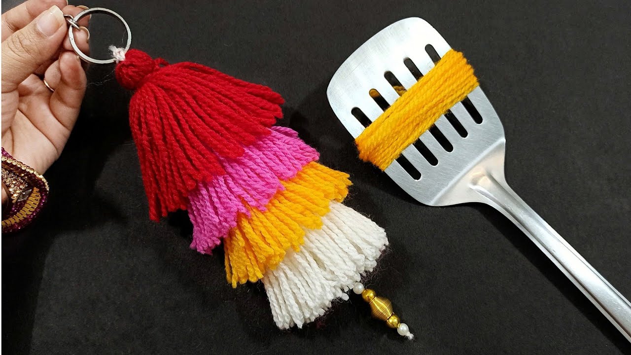 Easy Woolen Tassel Keyring using Spatula - Hand Embroidery Tassel Making