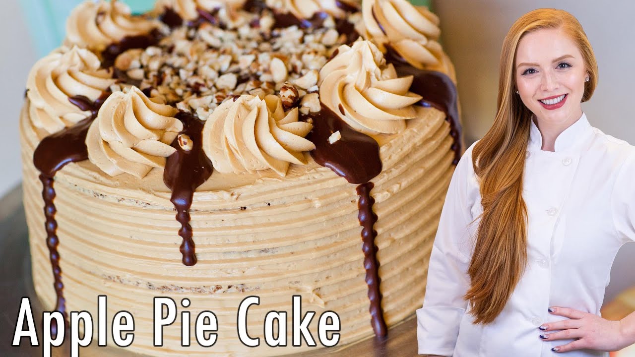 AMAZING Maple Pecan Apple Pie Cake Recipe!! With Apple Pie Filling & Salted Caramel Frosting!