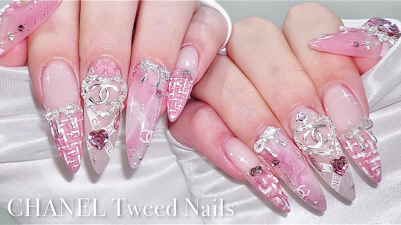 sub) Розовый твидовый маникюр Chanel✨🎀/🇰🇷Корейский маникюр / Твидовые ногти / нейл-арт / ASMR