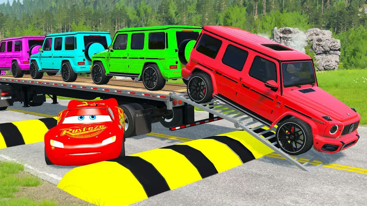 Flatbed Truck McQueen | Transportation with Truck - Pothole vs Car #9 | BeamNG.Drive Gameplay