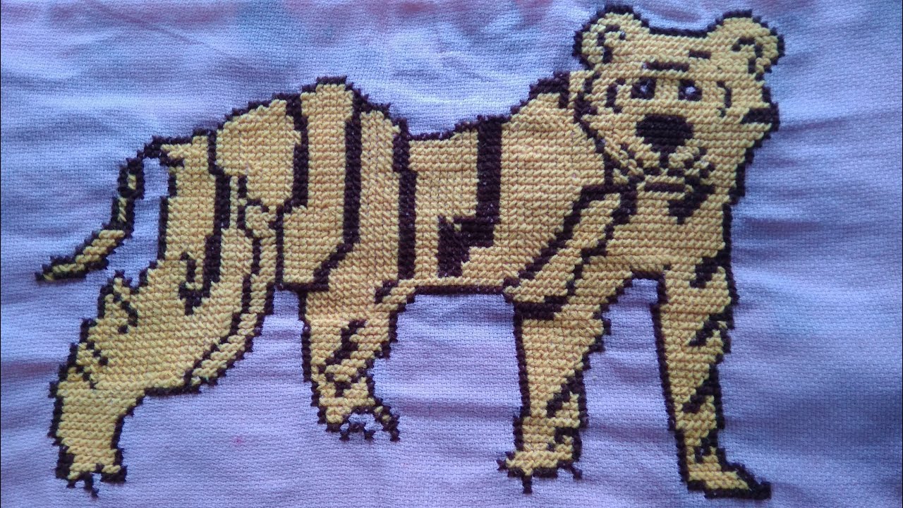 বাঘ আসন সেলাই | cross stitch tiger table cloth design | Sandhya Sikdar