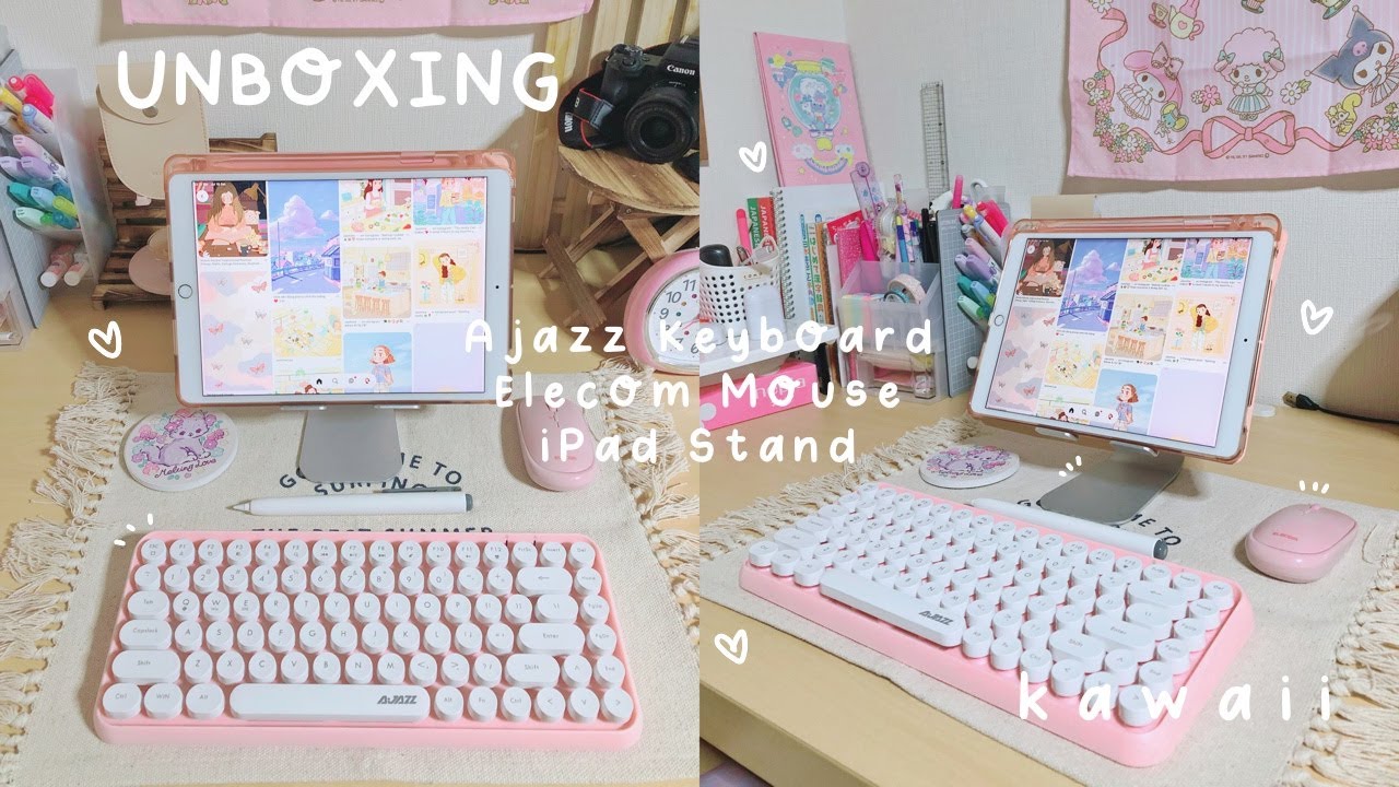 [asmr] 📦 unboxing ajazz 308i keyboard, elecom bluetooth mouse and ipad stand 🌸 | kawaii mee
