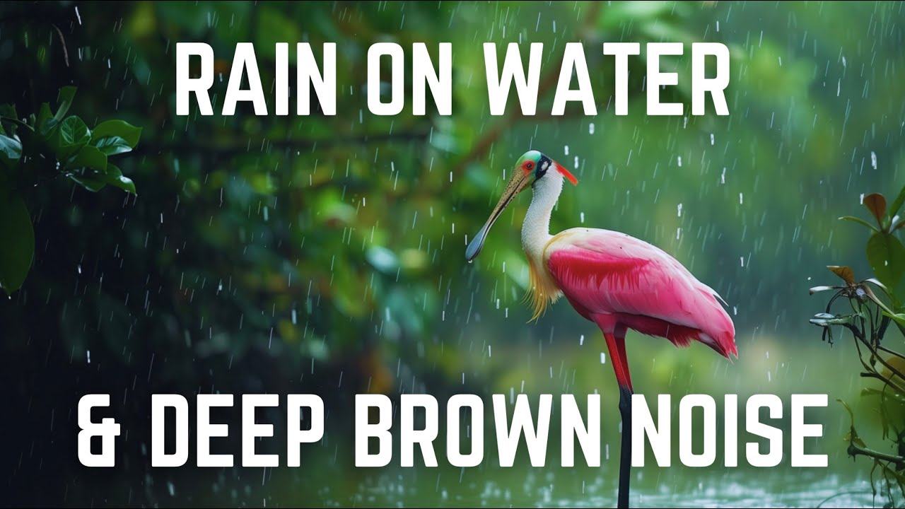 Rain On Water and Deep Brown Noise | 12 Hours | Black Screen | Stop Tinnitus, Relax, Sleep, Study