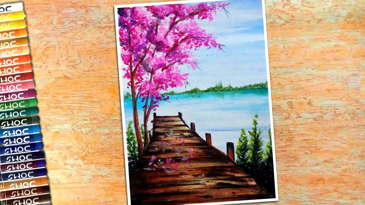 Cherry Blossom Painting | Oil Pastel Drawing for Beginners - step by step | Spring Season | #193