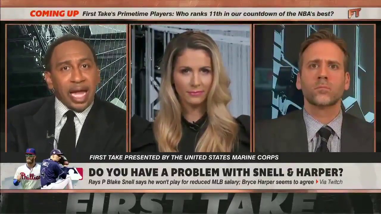 Stephen A Smith Goes OFF On Harper And Snell Over Reduced Salary Comments - First Take - 5/15/20
