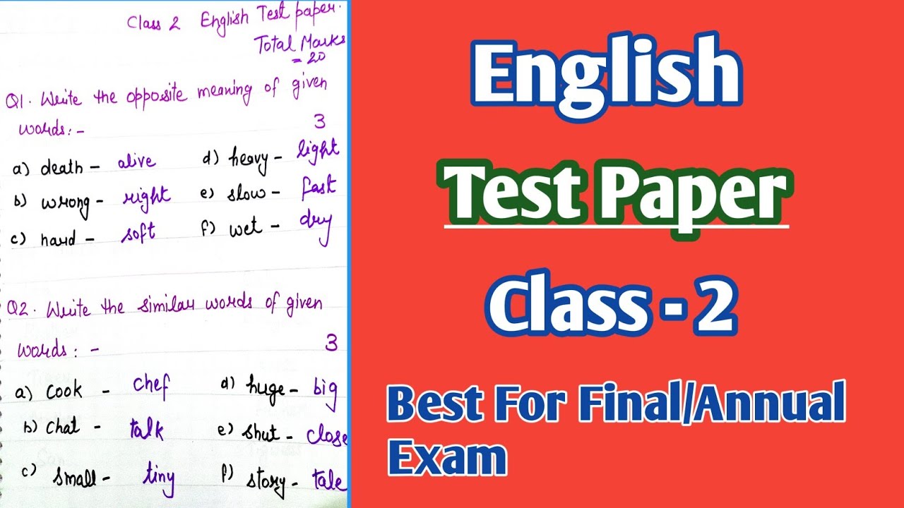 English Test Paper for Class 2