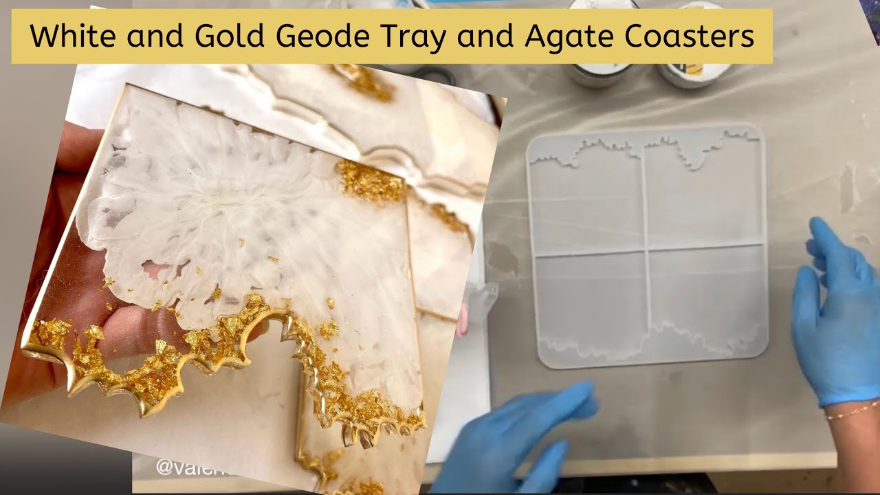 How to Pour a White and Gold Resin Geode Tray and Agate Coasters