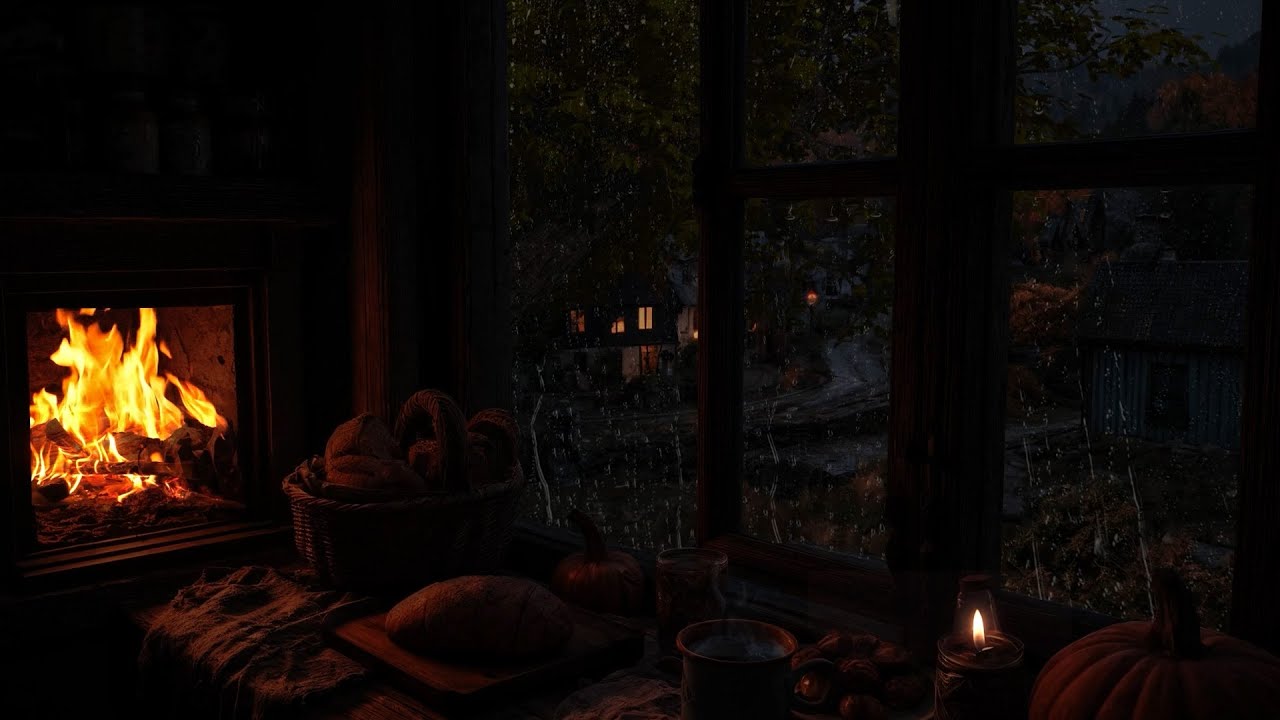 Deep Sleep in the Warm Spring Rain🌧️Peaceful Night by the old Fireplace,Kitchen Smoke&Coffe