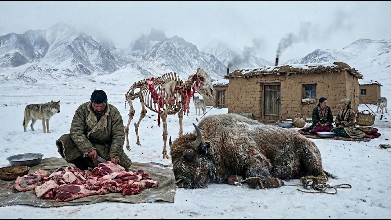Winter survival in Afghanistan  Butchering bison, roasting meat, protecting livestock from wolves