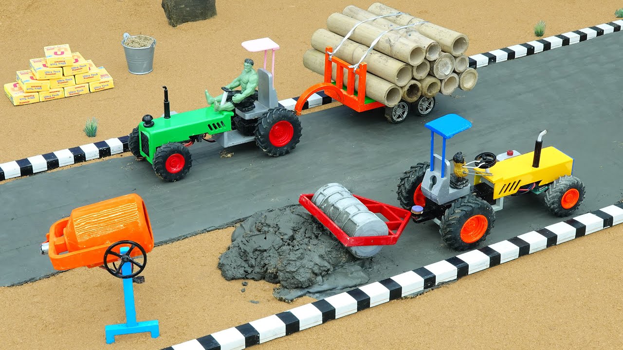 DIY Mini Concrete Road Roller | Amazing Construction Science Projects