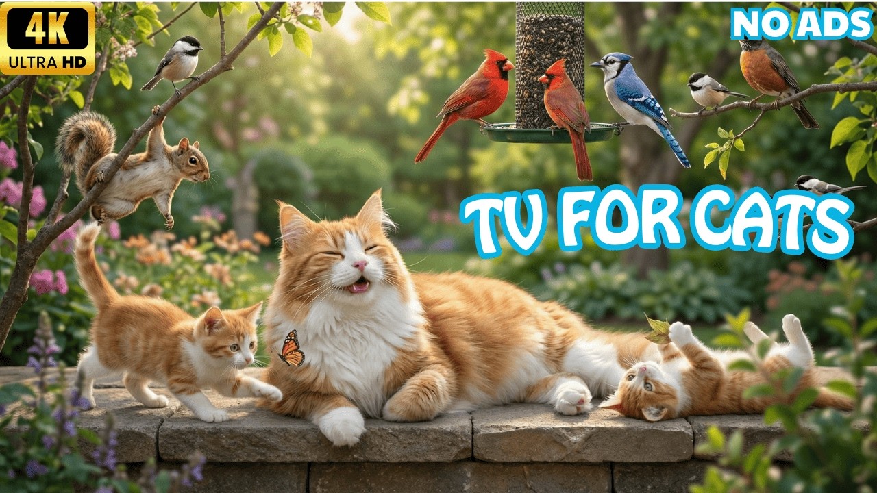 [No Ads] Relaxing Cat TV 🌿 Real Garden Birds For Happy Cat Entertainment | 4K 60FPS