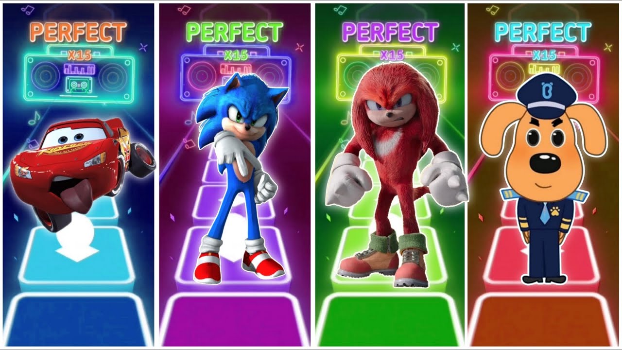 McQueen vs Sonic vs Knuckles vs Sheriff Labrador in Tiles Hop EDM Rush🎶