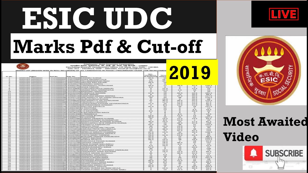 ESIC UDC Result 2019 | ESIC UDC Previous Year Cutoff | ESIC UDC Previous Year Marks Pdf | ESIC Paper