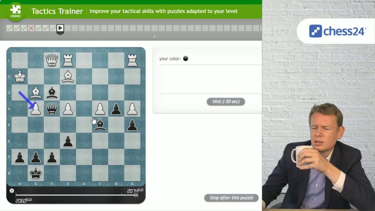 Grandmaster Jan Gustafsson solves chess tactics puzzles