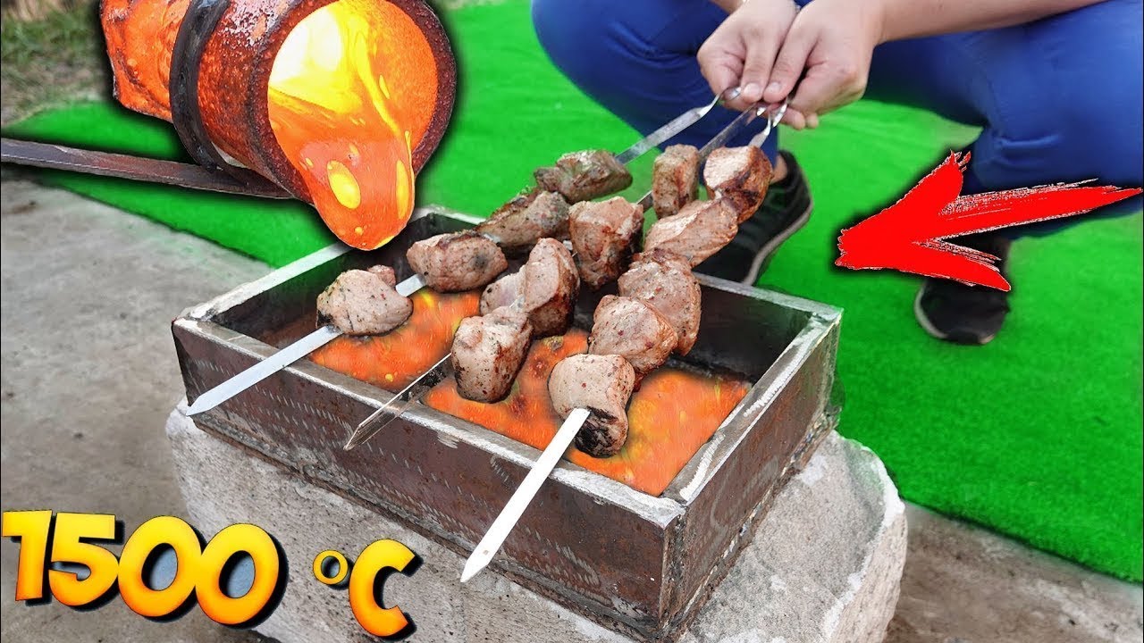 🔥Eksperimen Lahar: Memasak Kebab di Lava Panas dan Memakannya!