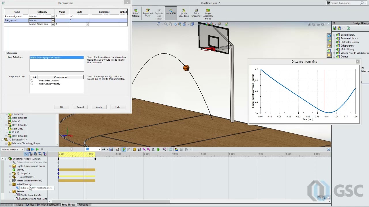 SOLIDWORKS Motion Simulation: Calculating Velocity to Perfect Your Free Throw Technique