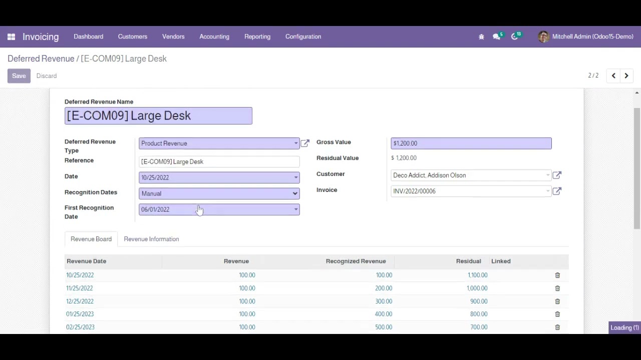 Odoo Deferred Revenue