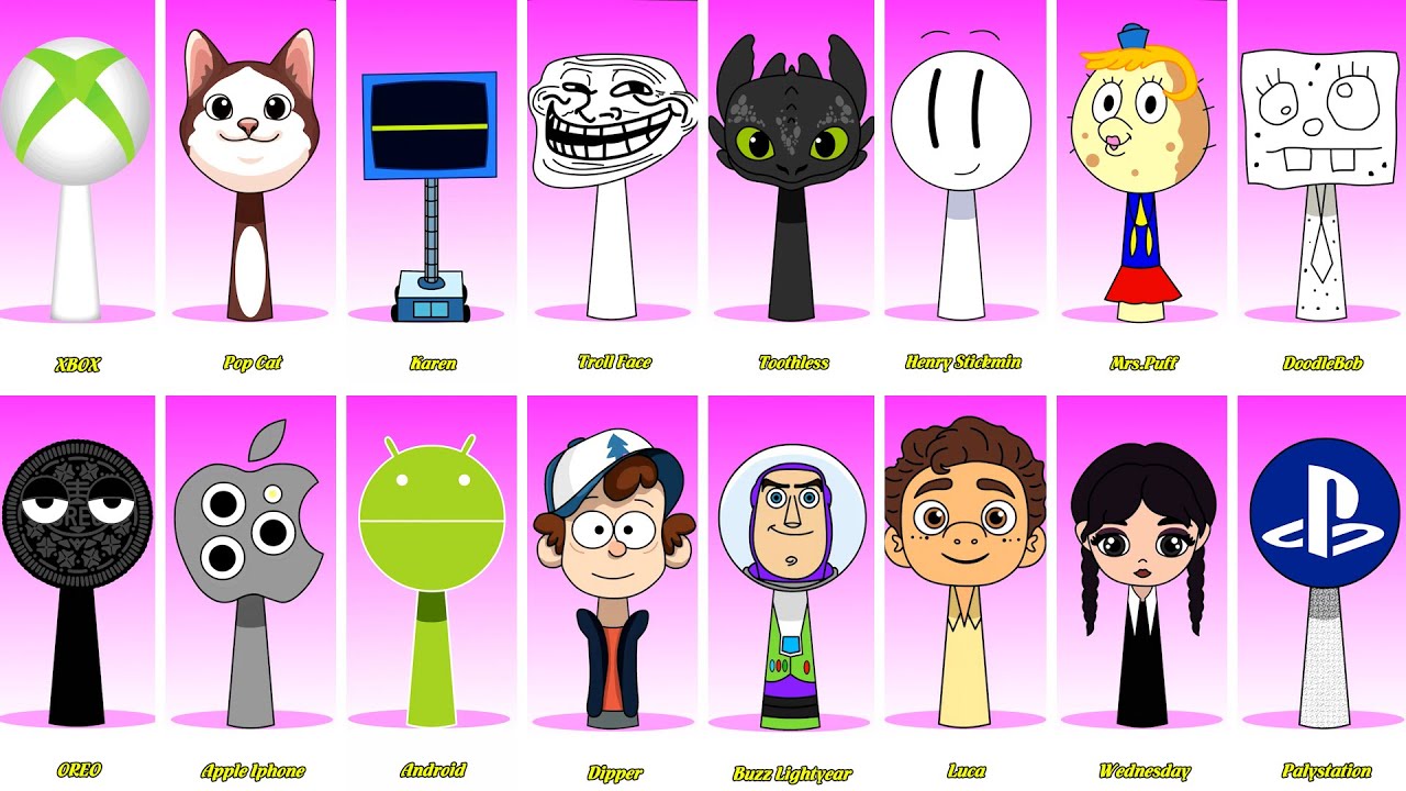 Incredibox Sprunki OC Phase 1 to Phase 4 XBOX, Toothless, Stickmin, DoodleBob, Trollface