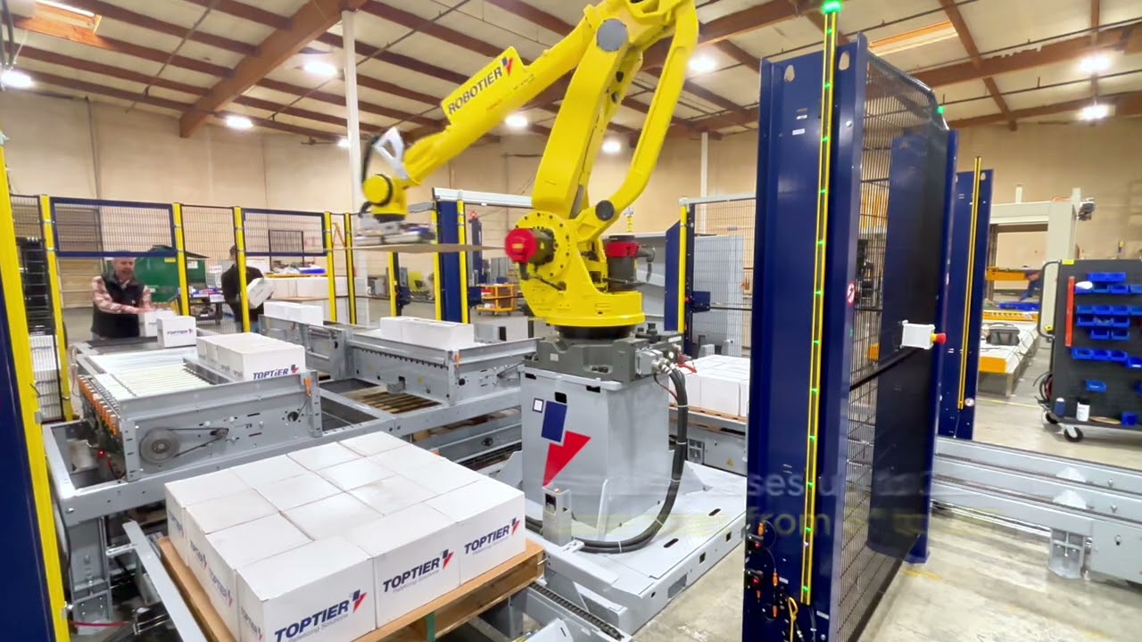 Robotier Robotic Palletizer | 2-In / 2-Out System with Integrated FANUC Robotics