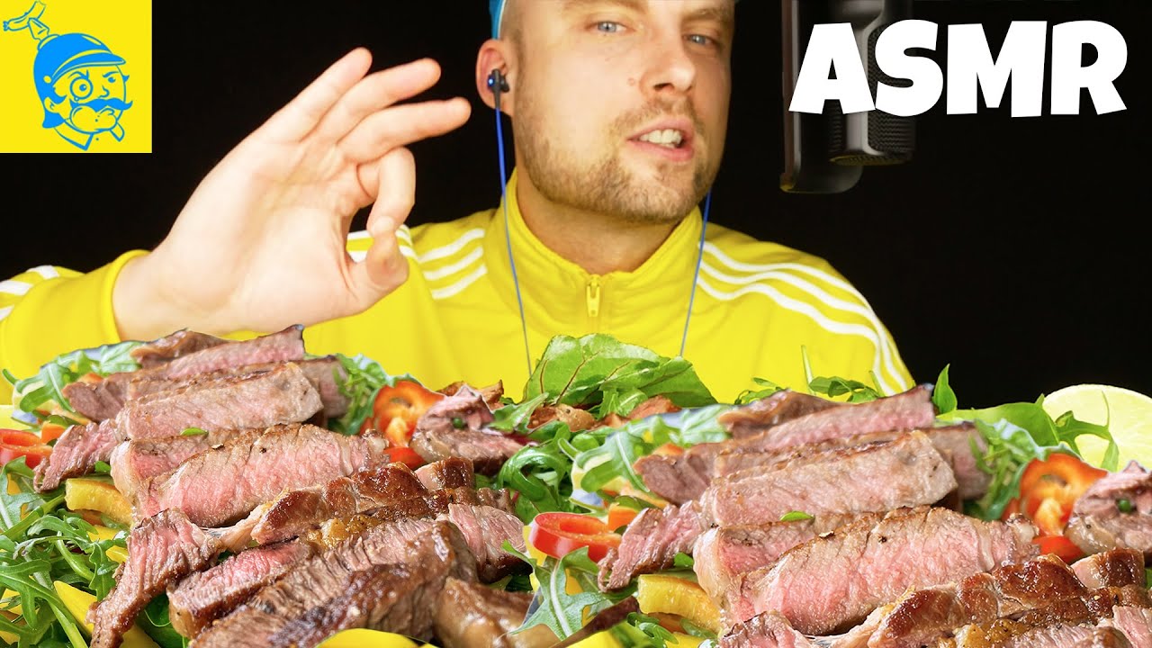 АСМР ест стейк и салат (супер хрустящий) 🥩🥗 - GFASMR