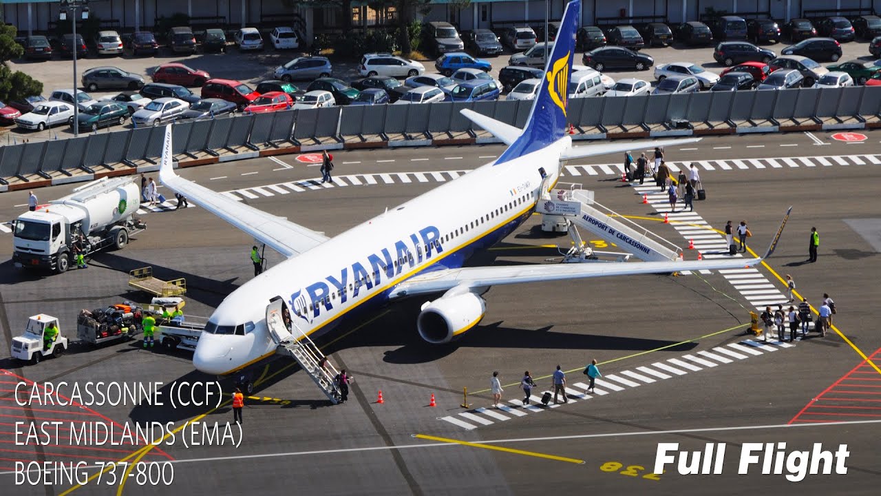 Ryanair Весь полет | Каркассон в Ист-Мидлендс | Boeing 737-800 (с УВД)