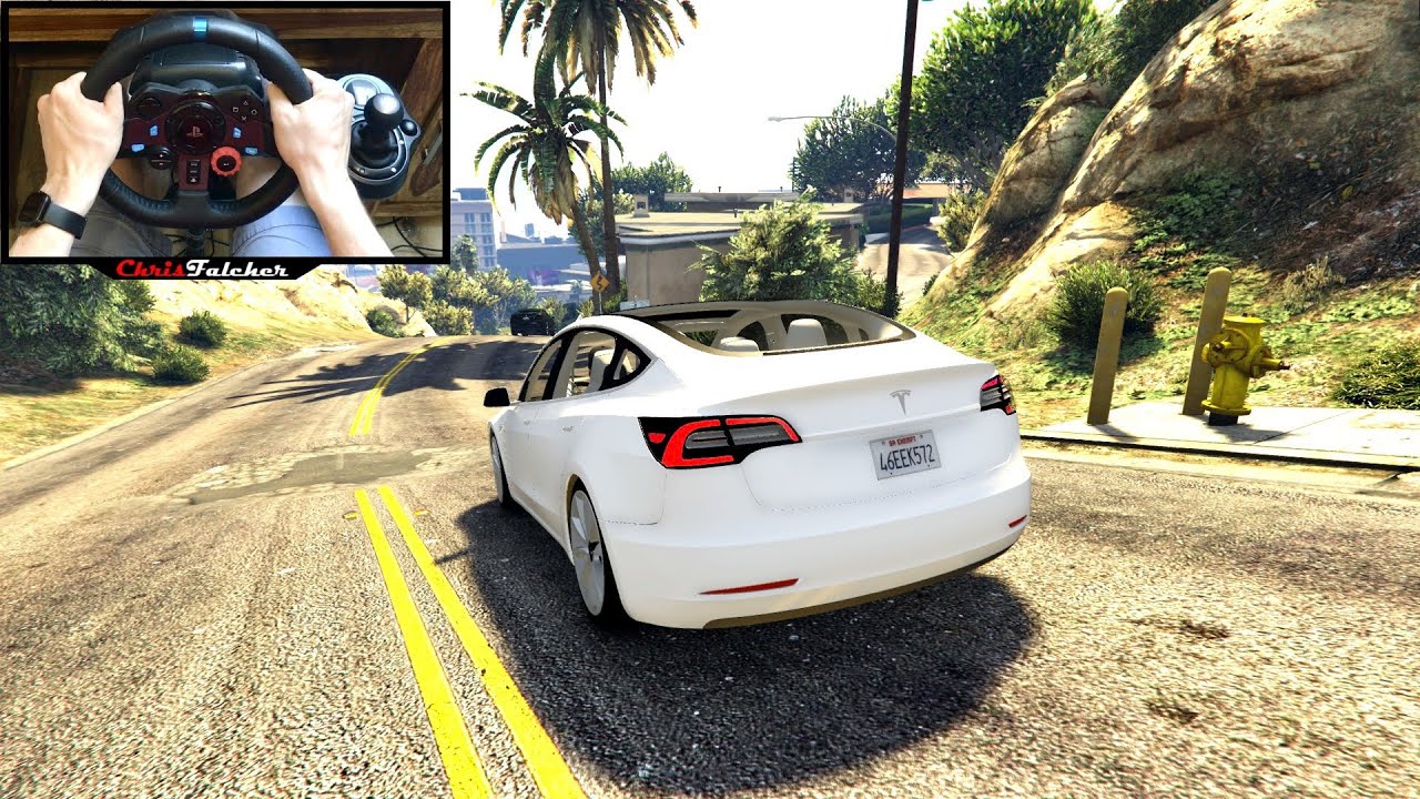*ULTRA FAST* Tesla Model 3 Realistic Driving - GTA 5 - Logitech G29 Steering Wheel