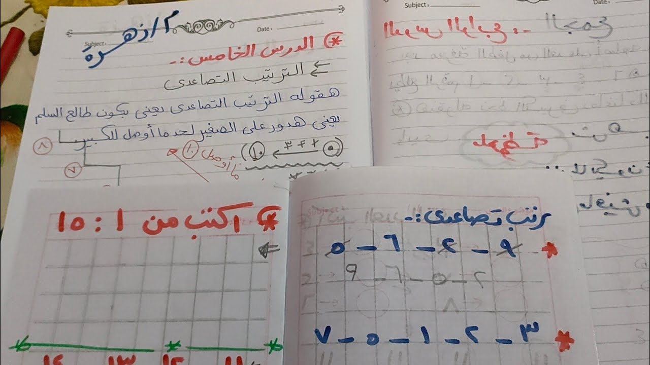 الدرس ٤ و ٥ من كشكول التأسيس كجي 2 الجمع والترتيب التصاعدي وازاي اعمل واجب عليهم مع الأعداد 👌