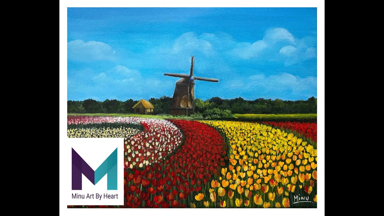 Tulip Garden Acrylic painting,Tutorial 
