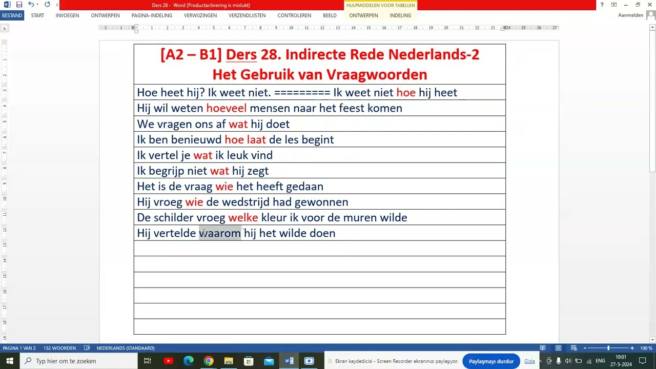 [A2 - B1] Ders 28. Hollandacada Dolaylı Anlatım-2. Indirecte Rede Nederlands-2