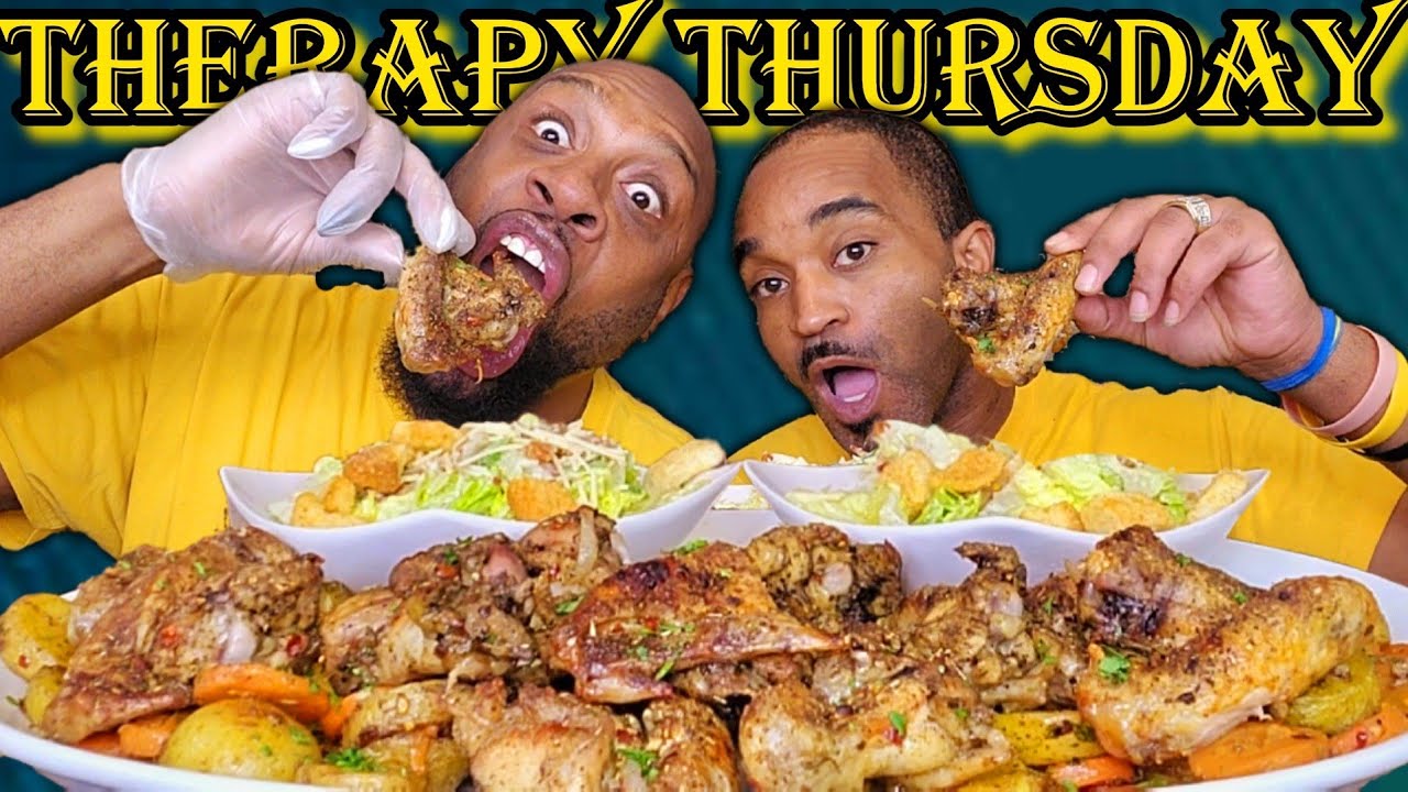 CHICKEN OVER POTATOES & CARROTS MUKBANG | THERAPY THURSDAY | HUBBY EDITION